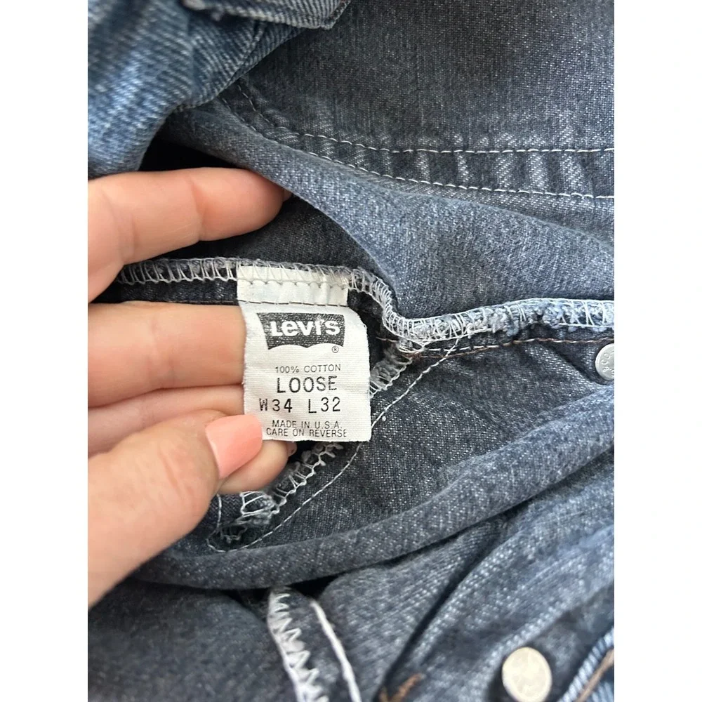 Vintage Levis 545 Denim Loose Fit Gold Tab Zipper Made USA Blue Tag 34 Act 33